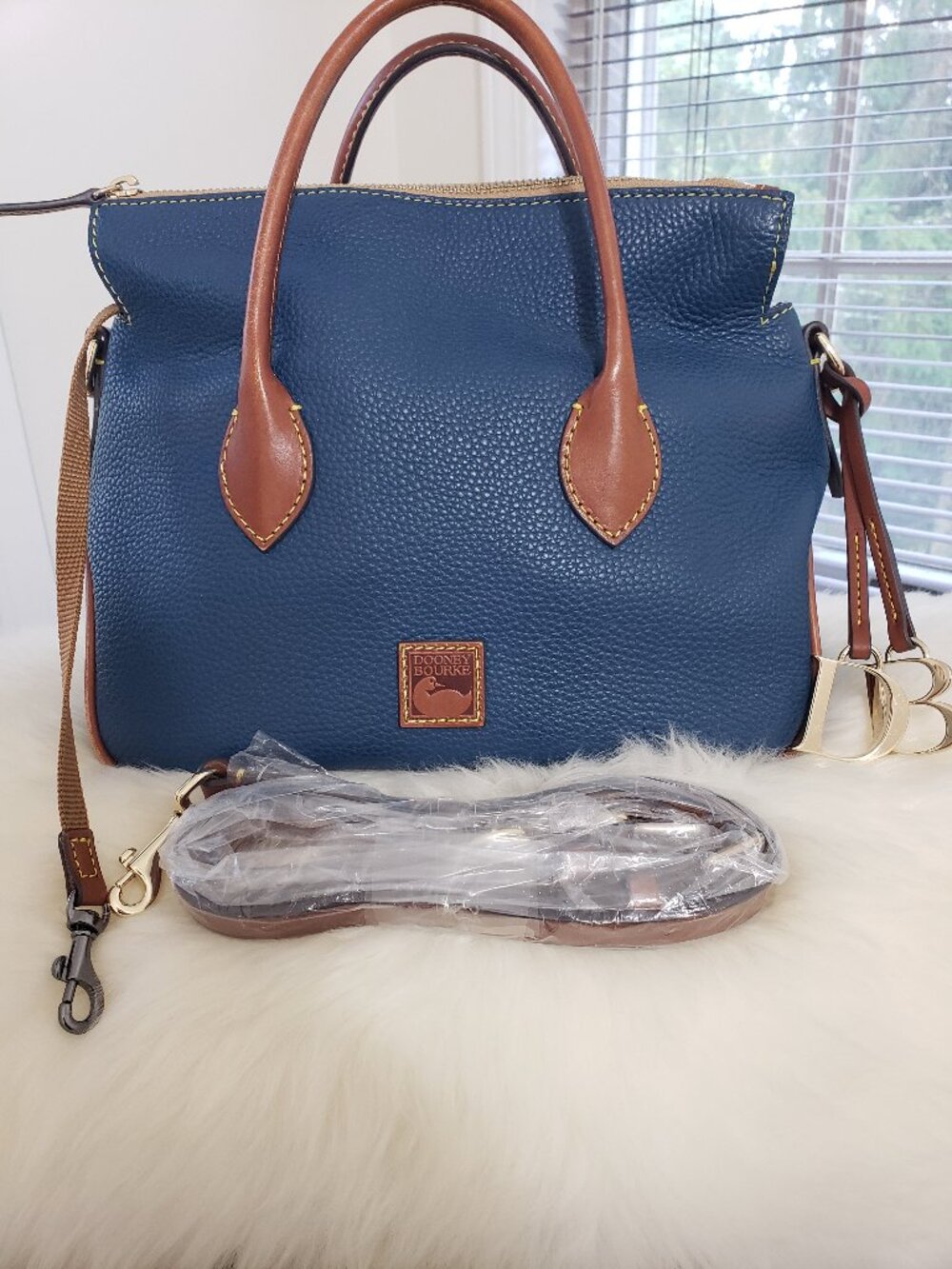 Doony and bourke small leather satchel/ crossbody denim blue color